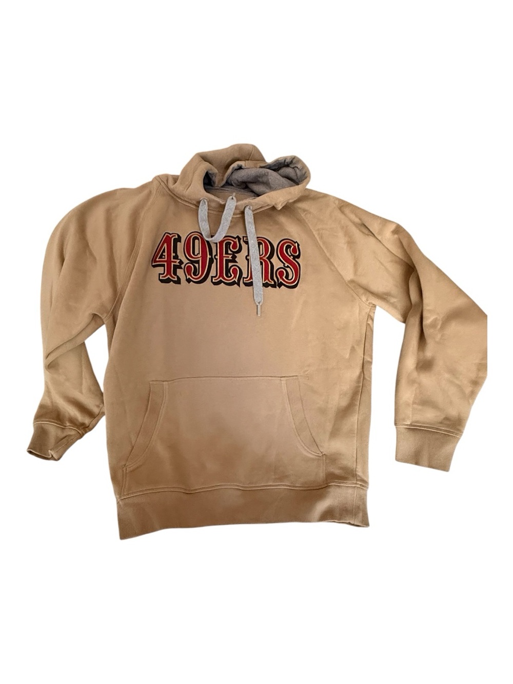 Antigua Tan 49ERS Hoodie with Red and Black Chest Logo